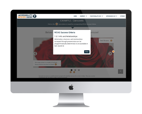 Accessibility Design Guide pop up example