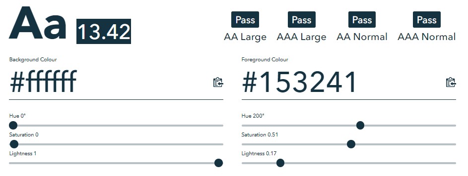 Example of an online colour contrast checker