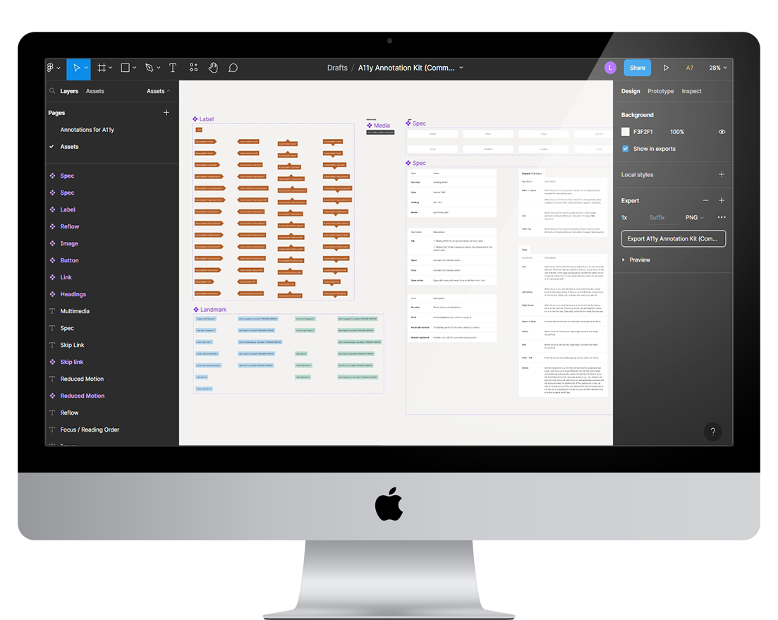 computer displaying figma software with accessibility annotations