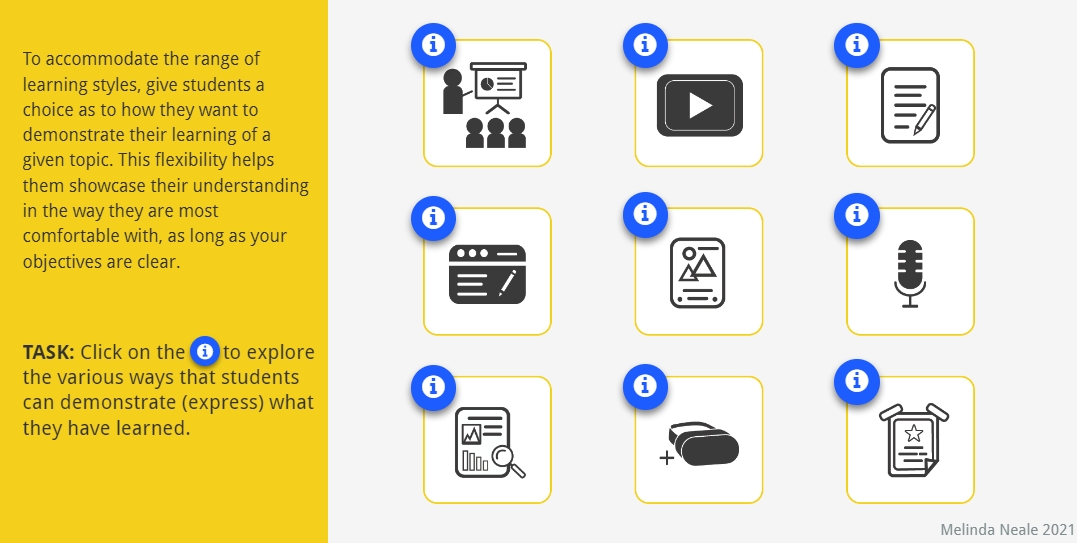 the various ways that students can demonstrate what they have learned