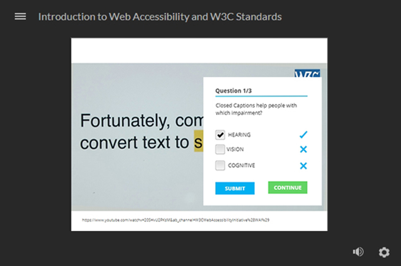 pop up example screen with quiz