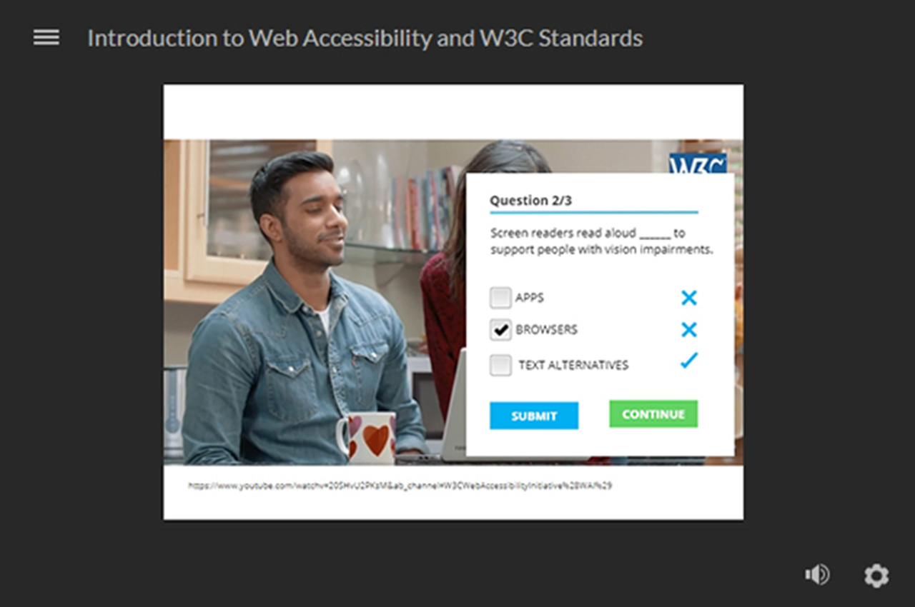 pop up example screen with quiz